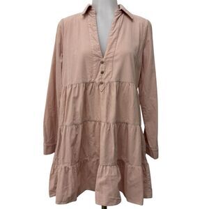 Zara Pink Blush Babydoll Dress Gold Buttons Size XS